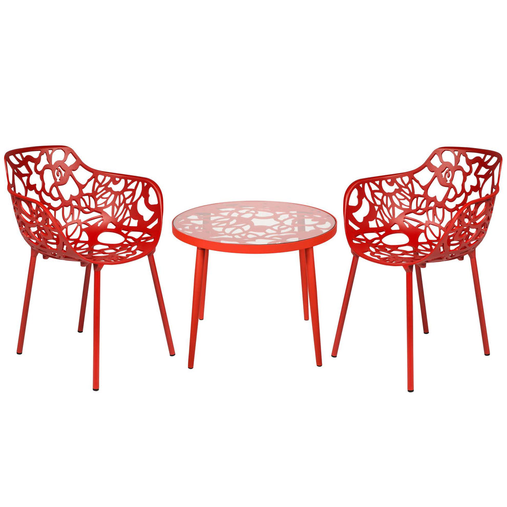 LeisureMod Devon Mid-Century Modern 3-Piece Aluminum Outdoor Patio Dining Set with Tempered Glass Top Table and 2 Stackable
 - DT20CABL2 | Outdoor Dining Sets | Modishstore - 36