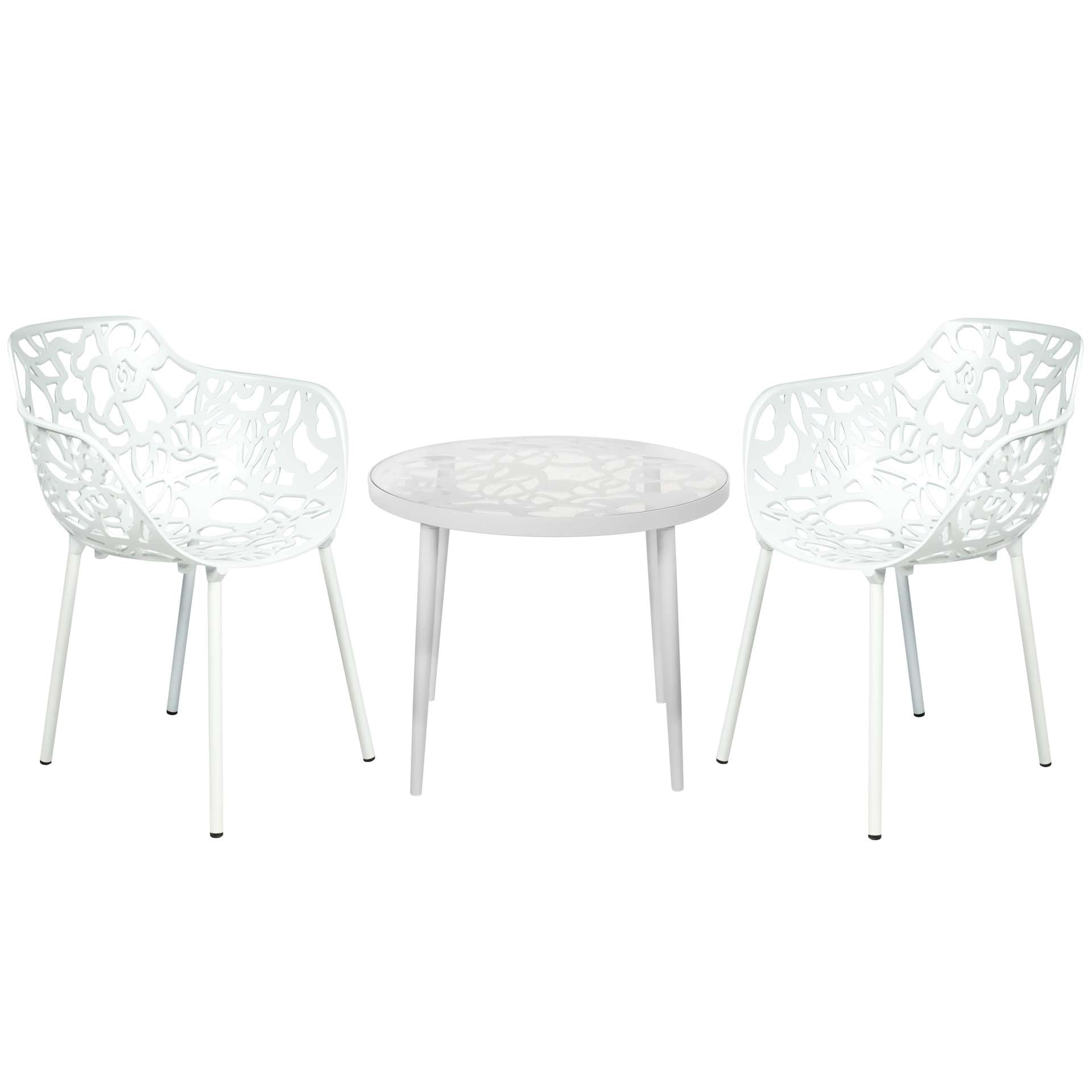 LeisureMod Devon Mid-Century Modern 3-Piece Aluminum Outdoor Patio Dining Set with Tempered Glass Top Table and 2 Stackable
 - DT20CABL2 | Outdoor Dining Sets | Modishstore - 53