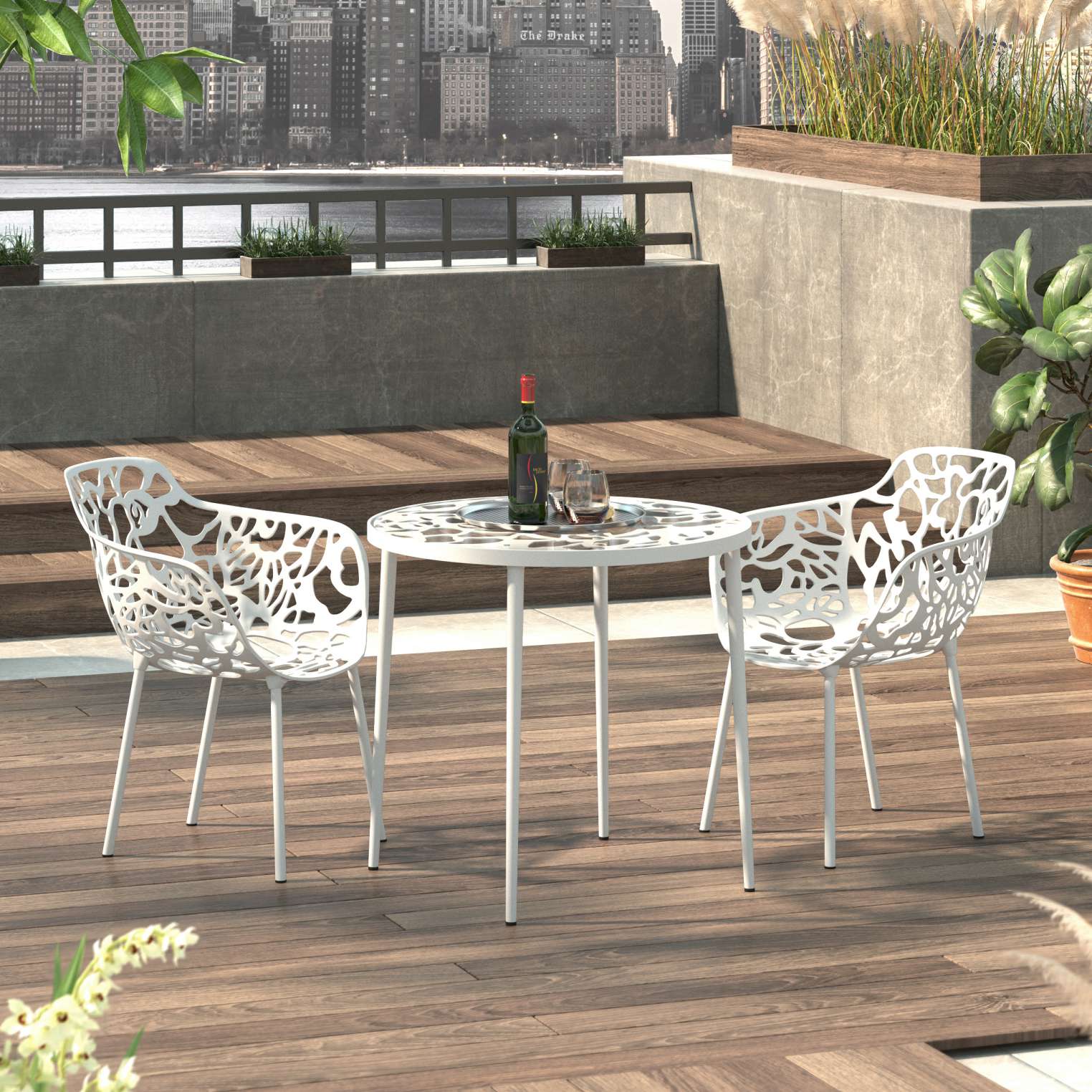 LeisureMod Devon Mid-Century Modern 3-Piece Aluminum Outdoor Patio Dining Set with Tempered Glass Top Table and 2 Stackable
 - DT20CABL2 | Outdoor Dining Sets | Modishstore - 52