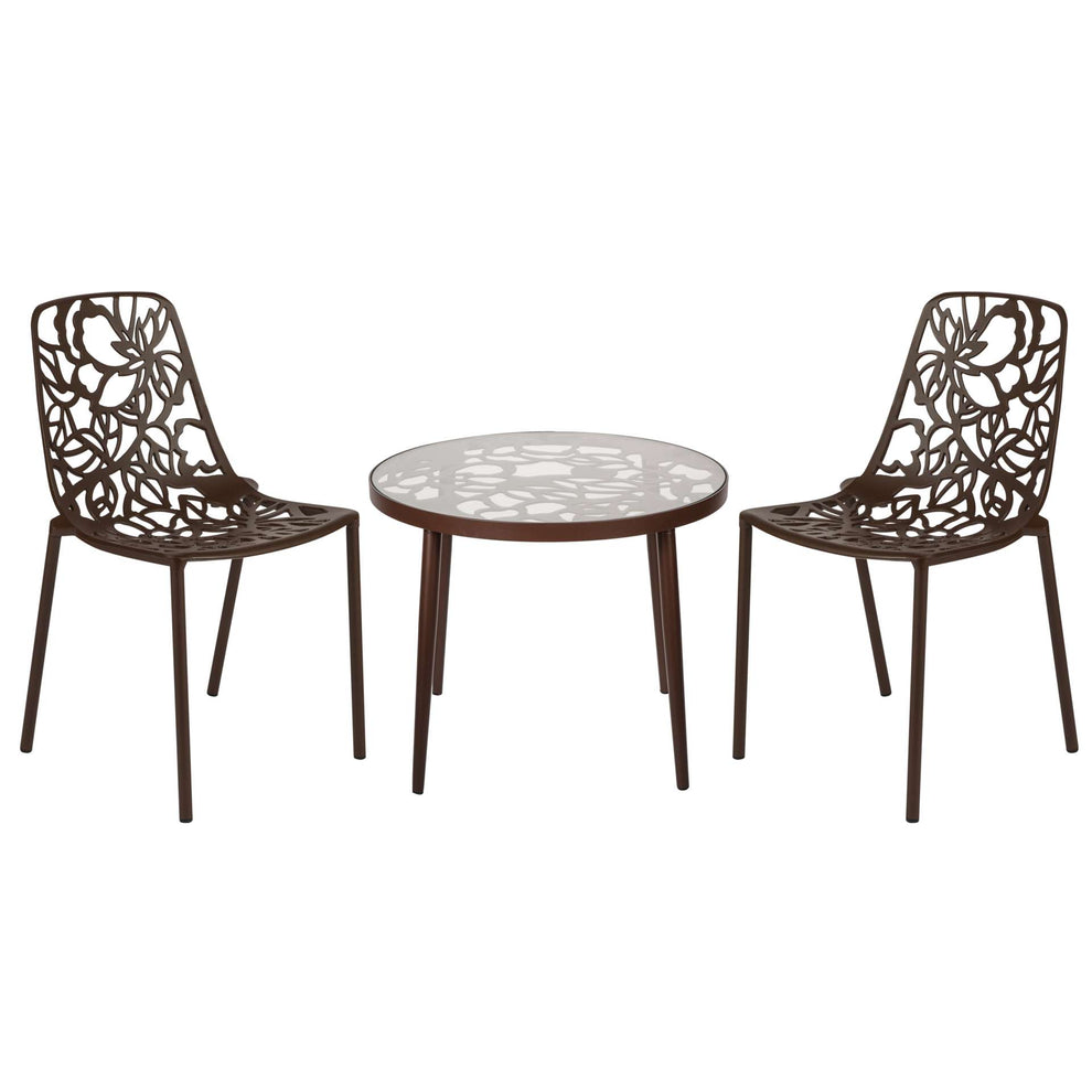 LeisureMod Devon Mid-Century Modern 3-Piece Aluminum Outdoor Patio Dining Set with Tempered Glass Top Table and 2 Stackable
 - DT20CBL | Outdoor Dining Sets | Modishstore - 18
