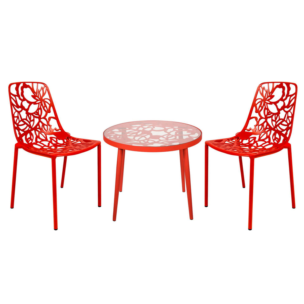 LeisureMod Devon Mid-Century Modern 3-Piece Aluminum Outdoor Patio Dining Set with Tempered Glass Top Table and 2 Stackable
 - DT20CBL | Outdoor Dining Sets | Modishstore - 33
