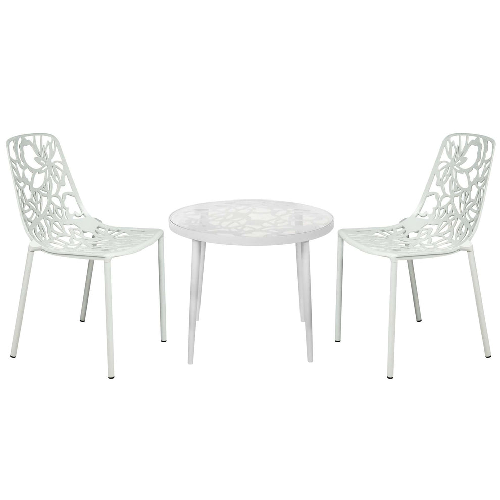 LeisureMod Devon Mid-Century Modern 3-Piece Aluminum Outdoor Patio Dining Set with Tempered Glass Top Table and 2 Stackable
 - DT20CBL | Outdoor Dining Sets | Modishstore - 49