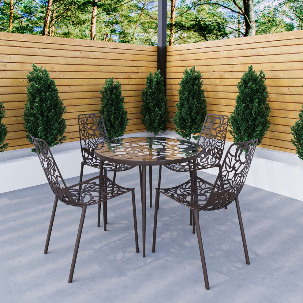 LeisureMod Devon Mid-Century Modern 5-Piece Aluminum Outdoor Patio Dining Set with Tempered Glass Top Table and 4 Stackable
 - DT31C4BL | Outdoor Dining Sets | Modishstore - 17