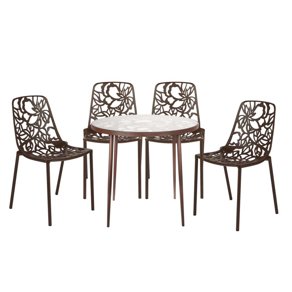 LeisureMod Devon Mid-Century Modern 5-Piece Aluminum Outdoor Patio Dining Set with Tempered Glass Top Table and 4 Stackable
 - DT31C4BL | Outdoor Dining Sets | Modishstore - 18