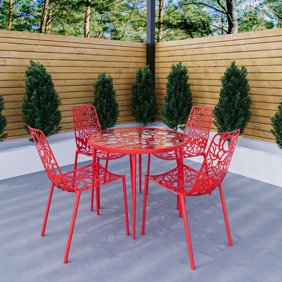LeisureMod Devon Mid-Century Modern 5-Piece Aluminum Outdoor Patio Dining Set with Tempered Glass Top Table and 4 Stackable
 - DT31C4BL | Outdoor Dining Sets | Modishstore - 33