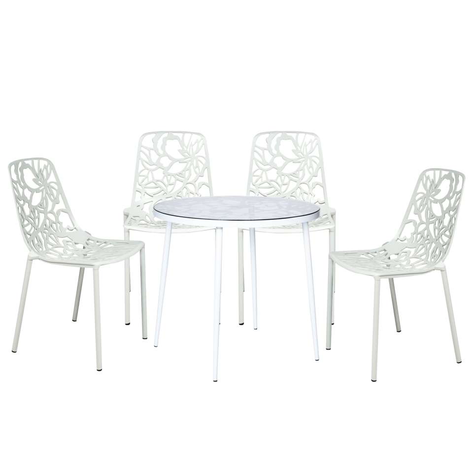 LeisureMod Devon Mid-Century Modern 5-Piece Aluminum Outdoor Patio Dining Set with Tempered Glass Top Table and 4 Stackable
 - DT31C4BL | Outdoor Dining Sets | Modishstore - 50