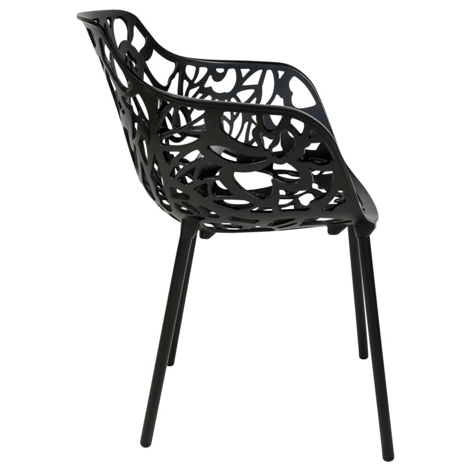LeisureMod Devon Mid-Century Modern 5-Piece Aluminum Outdoor Patio Dining Set with Tempered Glass Top Table and 4 Stackable
 - DT31CABL4 | Outdoor Dining Sets | Modishstore - 14