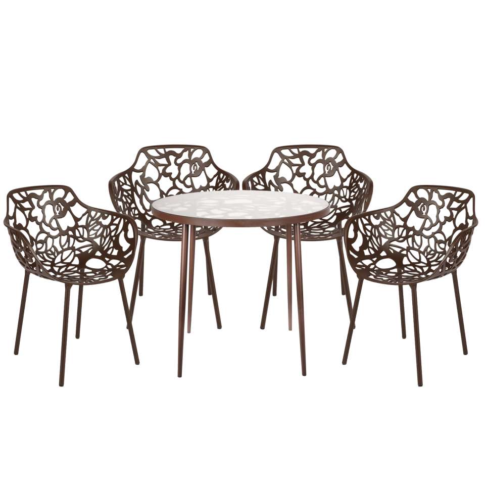 LeisureMod Devon Mid-Century Modern 5-Piece Aluminum Outdoor Patio Dining Set with Tempered Glass Top Table and 4 Stackable
 - DT31CABL4 | Outdoor Dining Sets | Modishstore - 16