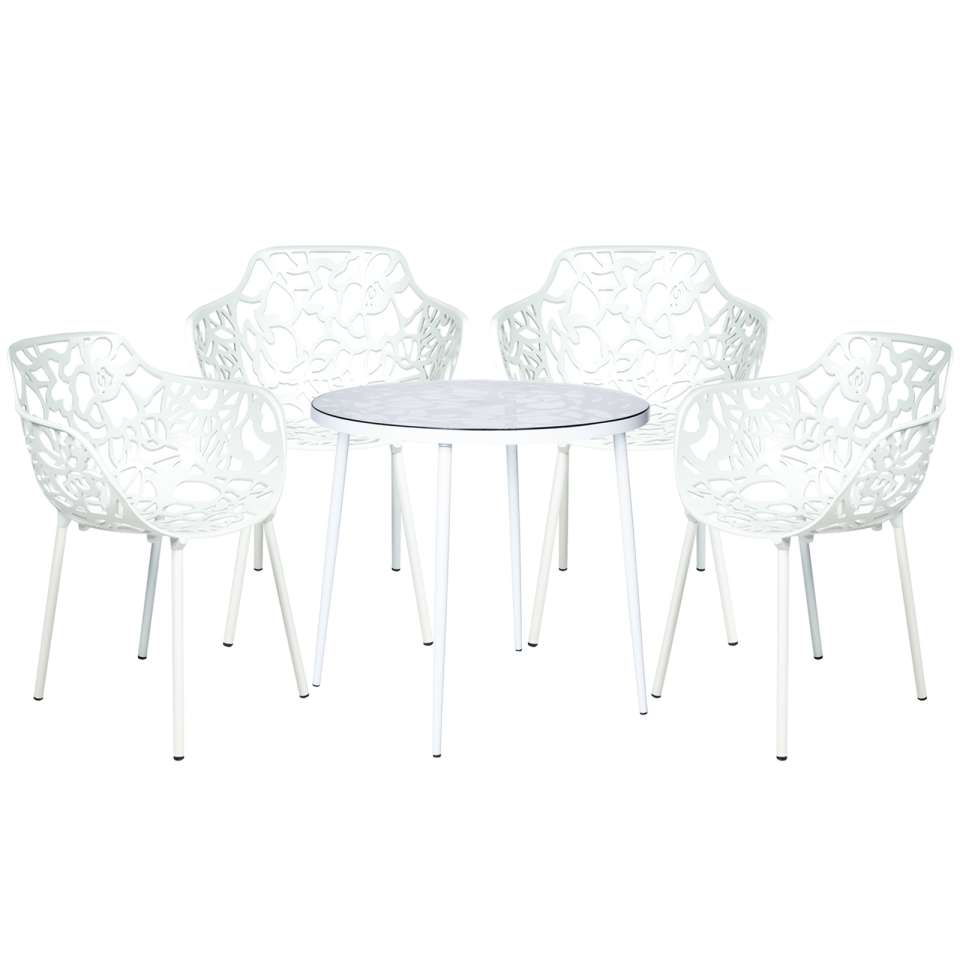 LeisureMod Devon Mid-Century Modern 5-Piece Aluminum Outdoor Patio Dining Set with Tempered Glass Top Table and 4 Stackable
 - DT31CABL4 | Outdoor Dining Sets | Modishstore - 46