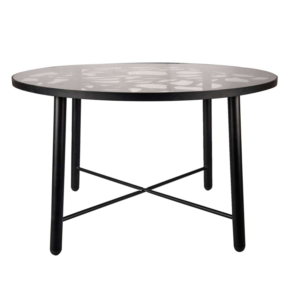 LeisureMod Devon Mid-Century Modern 7-Piece Aluminum Outdoor Patio Dining Set with Tempered Glass Top Table and 6 Stackable
 - DT48C6BL | Outdoor Dining Sets | Modishstore - 5