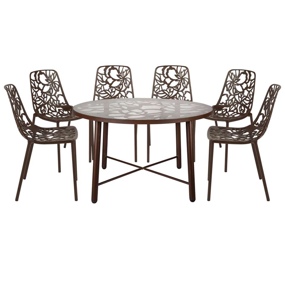 LeisureMod Devon Mid-Century Modern 7-Piece Aluminum Outdoor Patio Dining Set with Tempered Glass Top Table and 6 Stackable
 - DT48C6BL | Outdoor Dining Sets | Modishstore - 15