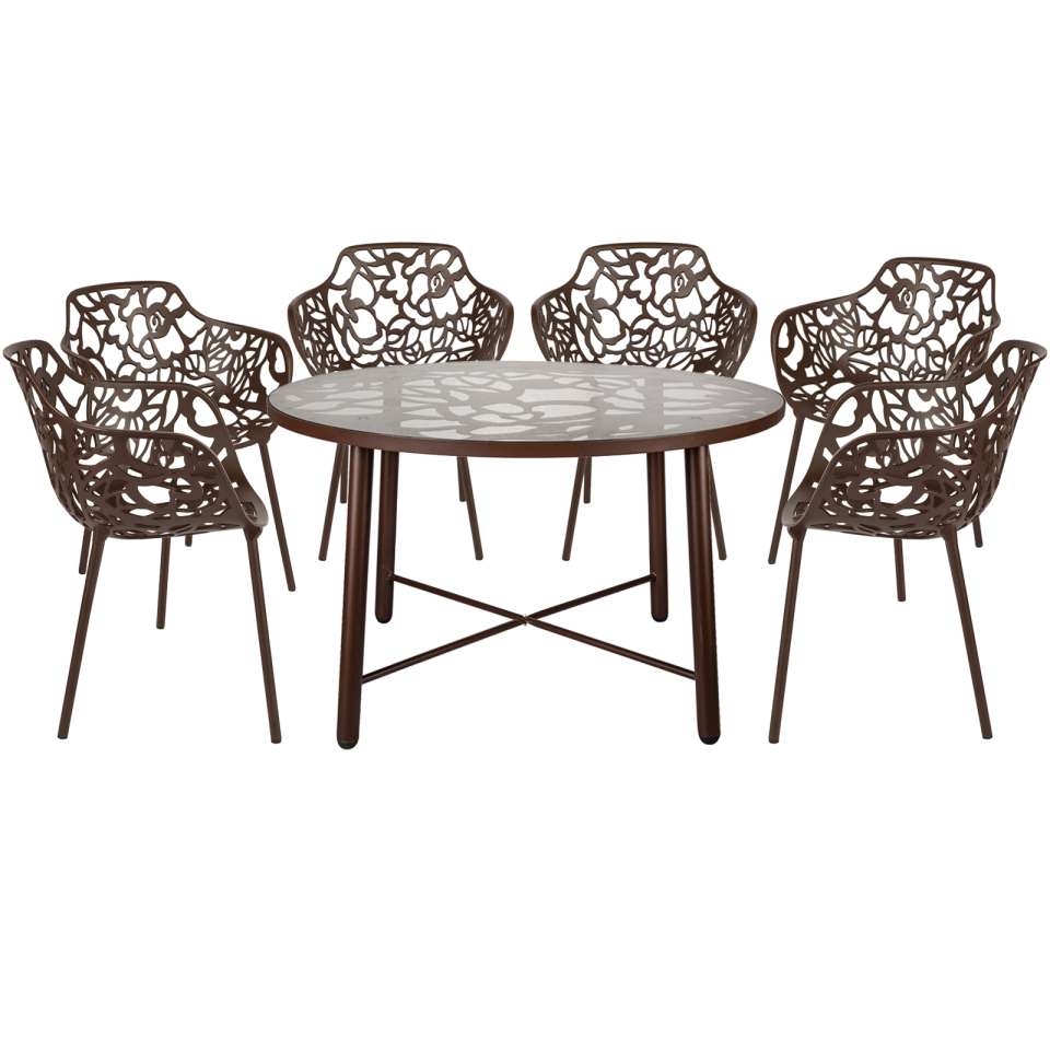 LeisureMod Devon Mid-Century Modern 7-Piece Aluminum Outdoor Patio Dining Set with Tempered Glass Top Table and 6 Stackable
 - DT48CABL6 | Outdoor Dining Sets | Modishstore - 14