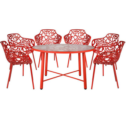 LeisureMod Devon Mid-Century Modern 7-Piece Aluminum Outdoor Patio Dining Set with Tempered Glass Top Table and 6 Stackable
 - DT48CABL6 | Outdoor Dining Sets | Modishstore - 28