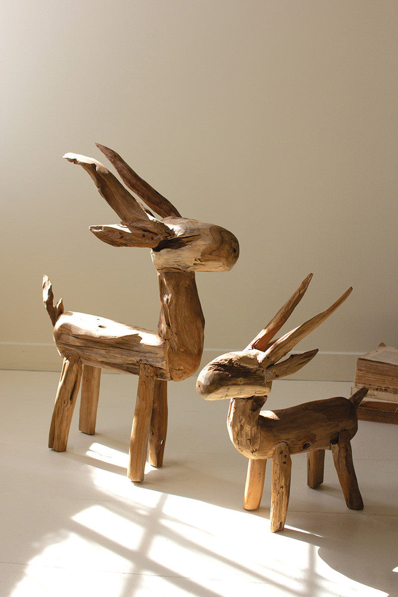Rustic Teak Reindeer Set Of 2 By Kalalou | Animals & Pets | Modishstore - 2