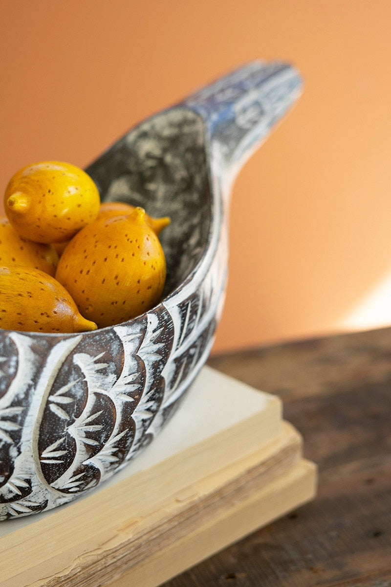 Carved Wooden Bird Bowl (Min 2) By Kalalou | Decorative Bowls | Modishstore - 2