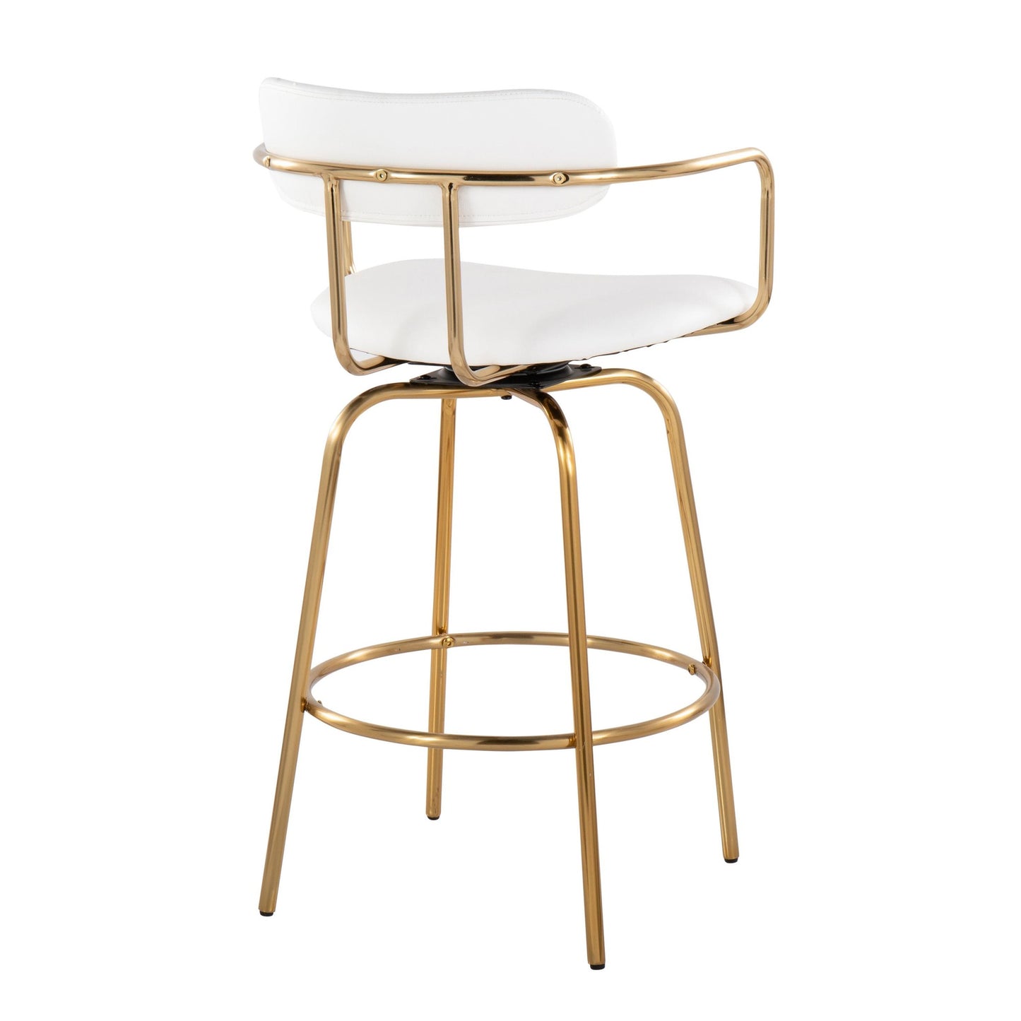 Demi 26" Fixed-Height Counter Stool - Set of 2 Gold Metal, White PU By LumiSource | Counter Stools | Modishstore - 3