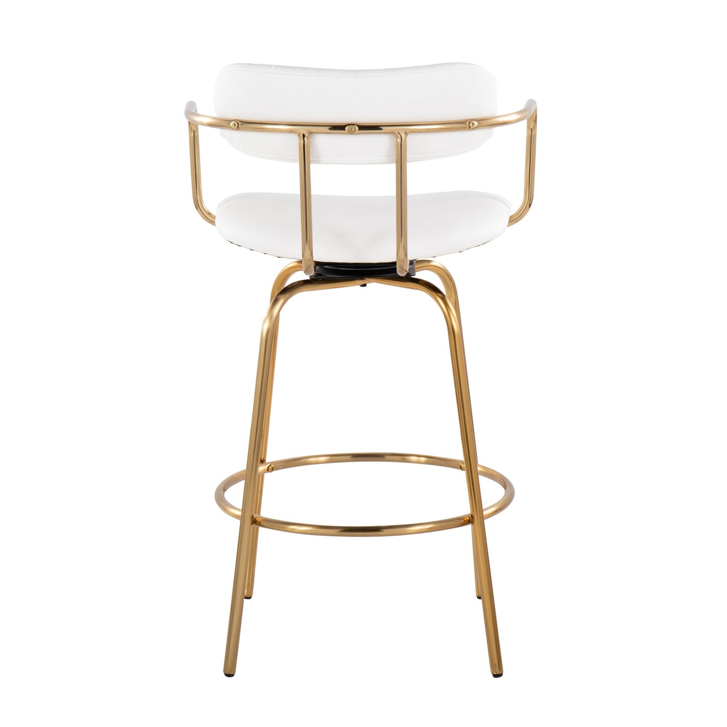 Demi 26" Fixed-Height Counter Stool - Set of 2 Gold Metal, White PU By LumiSource | Counter Stools | Modishstore - 4