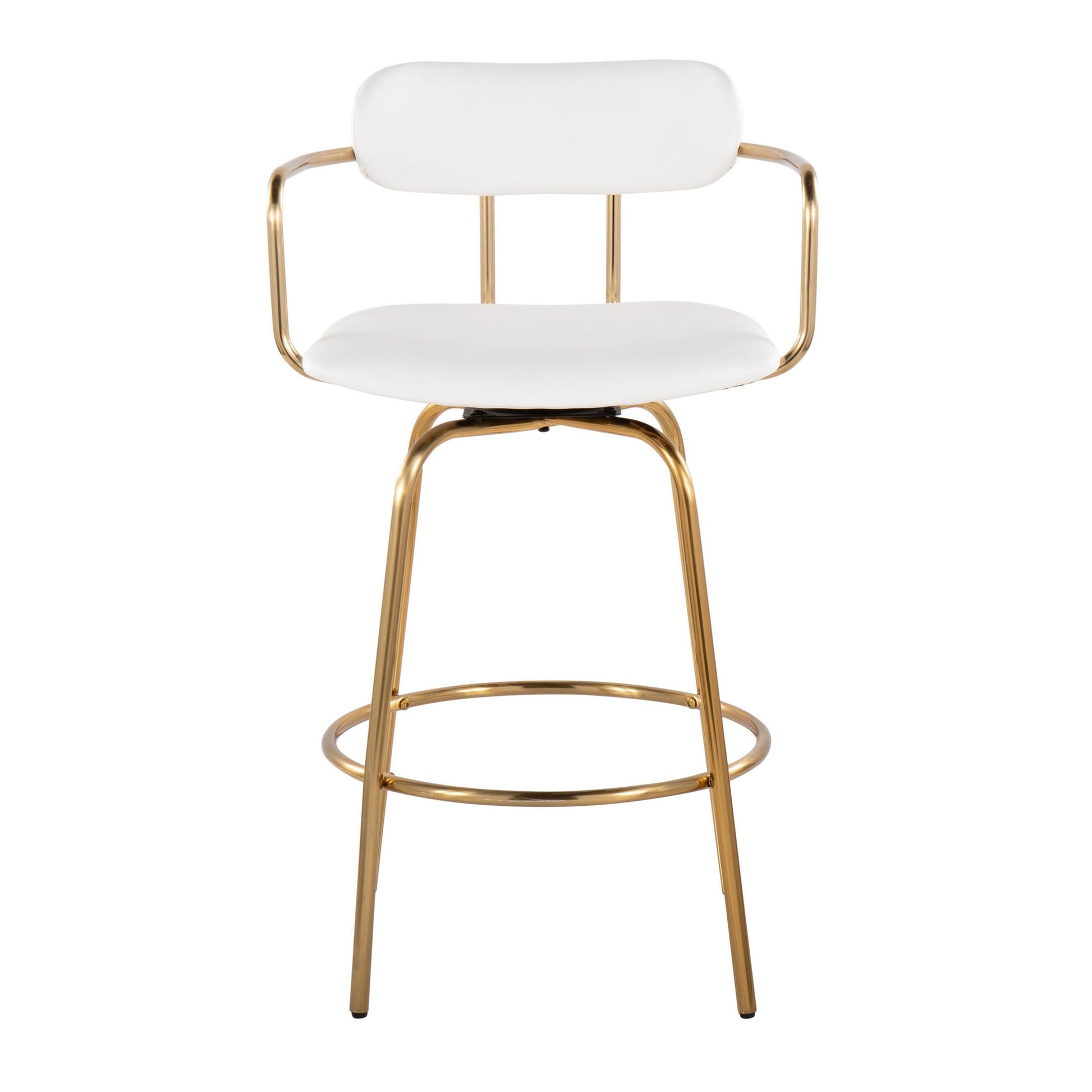 Demi 26" Fixed-Height Counter Stool - Set of 2 Gold Metal, White PU By LumiSource | Counter Stools | Modishstore - 5