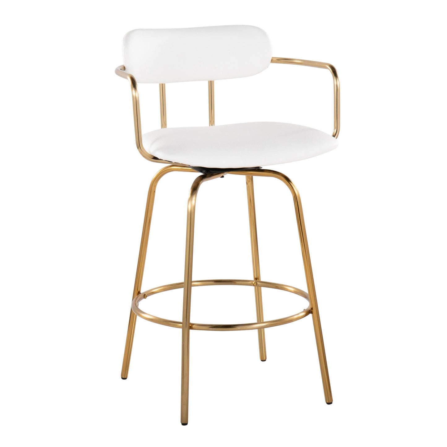 Demi 26" Fixed-Height Counter Stool - Set of 2 Gold Metal, White PU By LumiSource | Counter Stools | Modishstore - 6