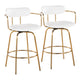 Demi 26" Fixed-Height Counter Stool - Set of 2 Gold Metal, White PU By LumiSource | Counter Stools | Modishstore - 2