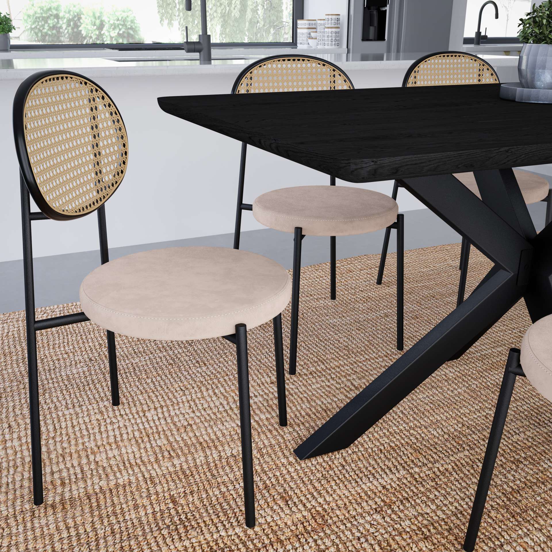LeisureMod Euston Modern Wicker Dining Chair with Velvet Round Seat | Dining Chairs | Modishstore - 2