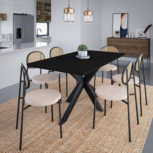 LeisureMod Euston Modern Wicker Dining Chair with Velvet Round Seat | Dining Chairs | Modishstore