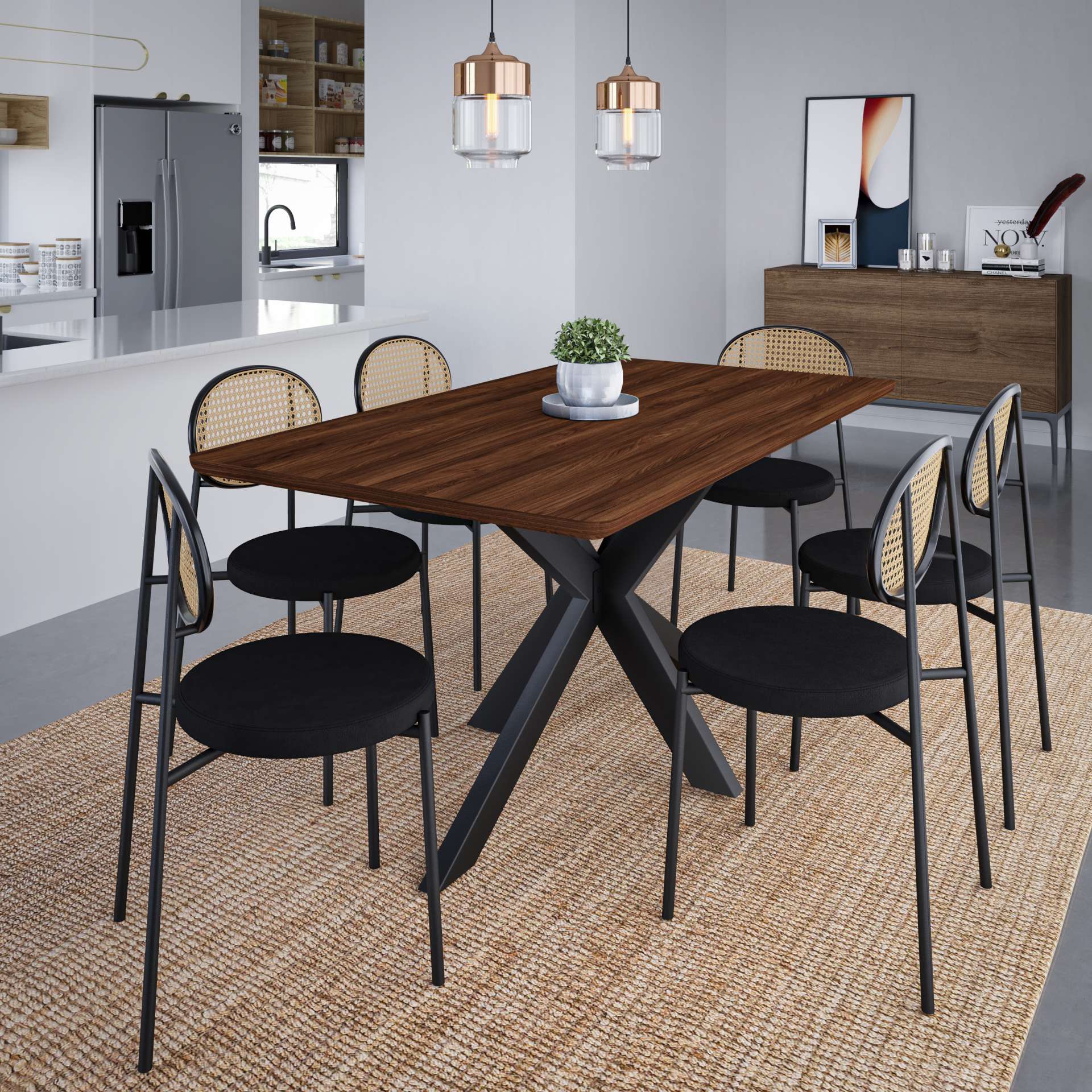 LeisureMod Euston Modern Wicker Dining Chair with Velvet Round Seat | Dining Chairs | Modishstore - 12
