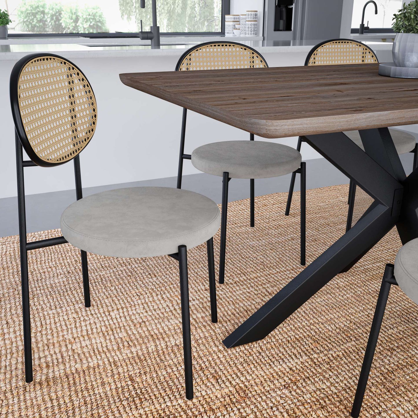 LeisureMod Euston Modern Wicker Dining Chair with Velvet Round Seat | Dining Chairs | Modishstore - 22