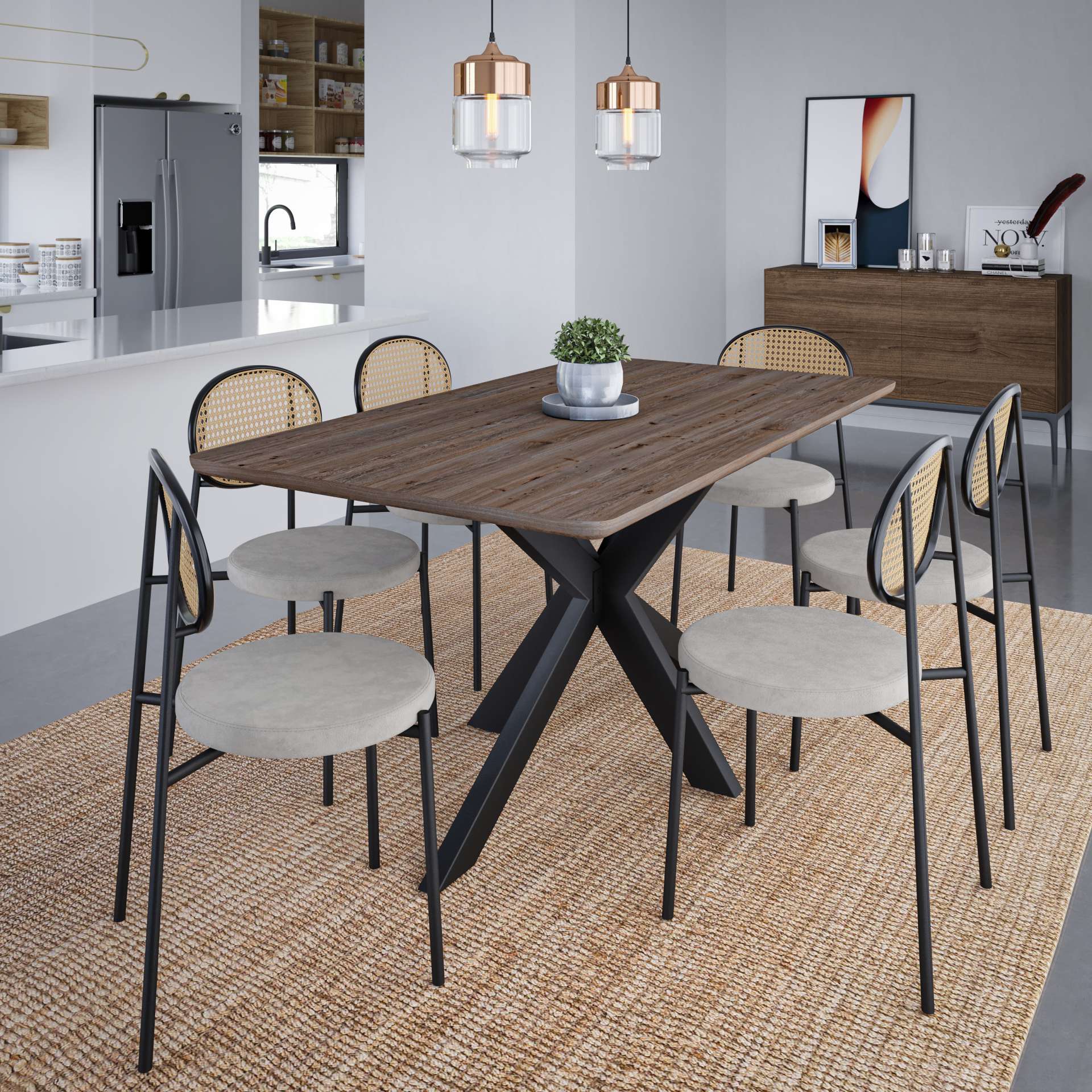 LeisureMod Euston Modern Wicker Dining Chair with Velvet Round Seat | Dining Chairs | Modishstore - 23