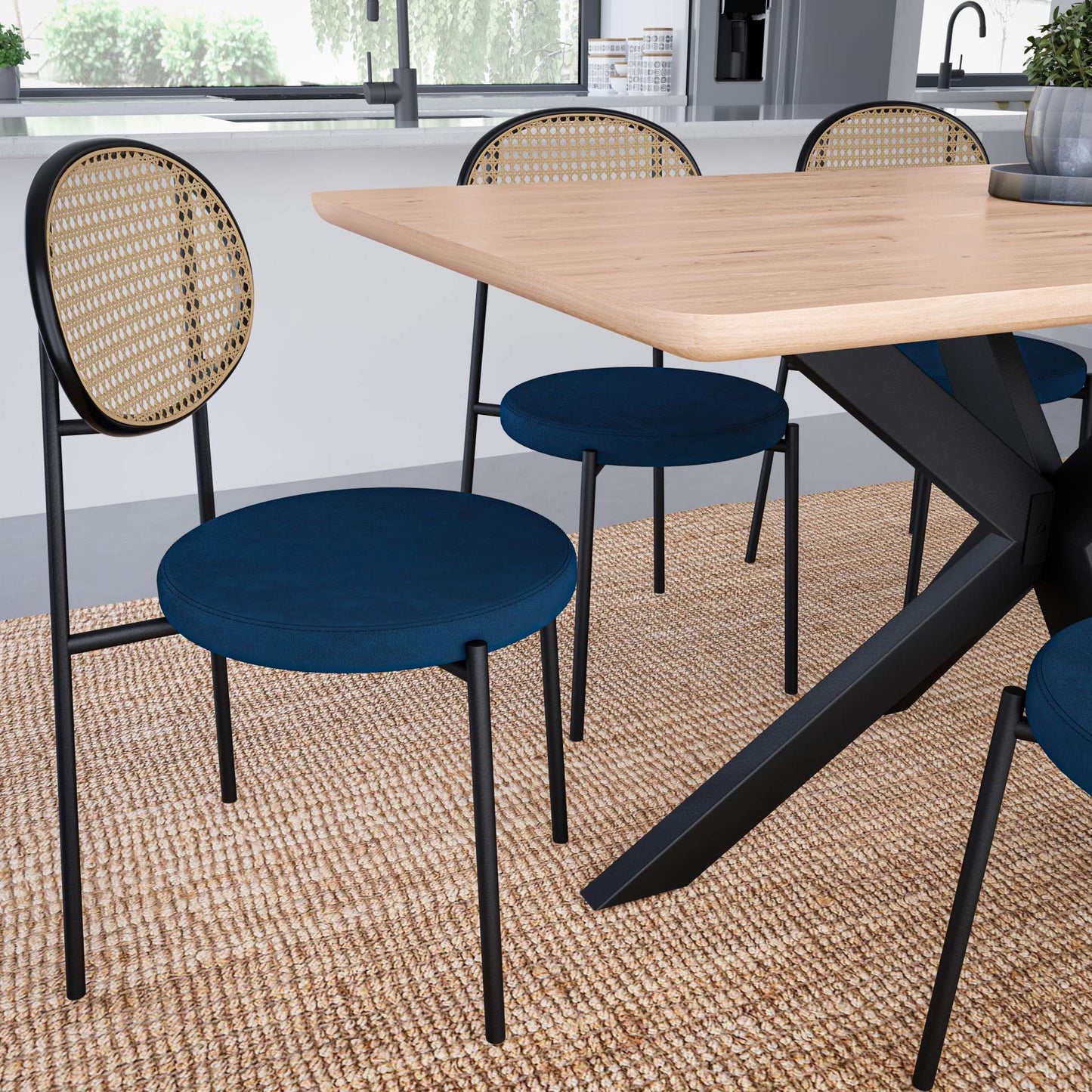 LeisureMod Euston Modern Wicker Dining Chair with Velvet Round Seat | Dining Chairs | Modishstore - 33