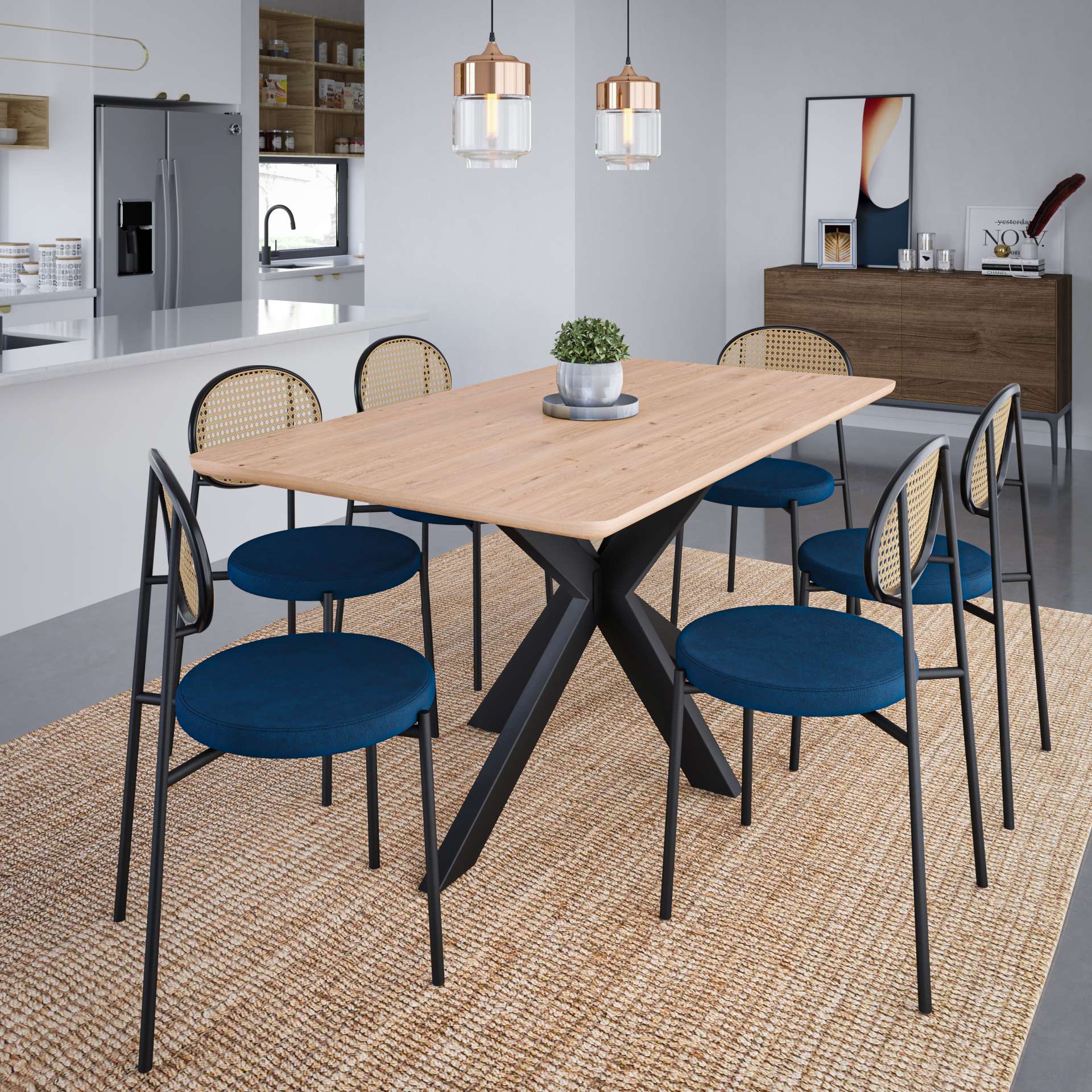 LeisureMod Euston Modern Wicker Dining Chair with Velvet Round Seat | Dining Chairs | Modishstore - 34