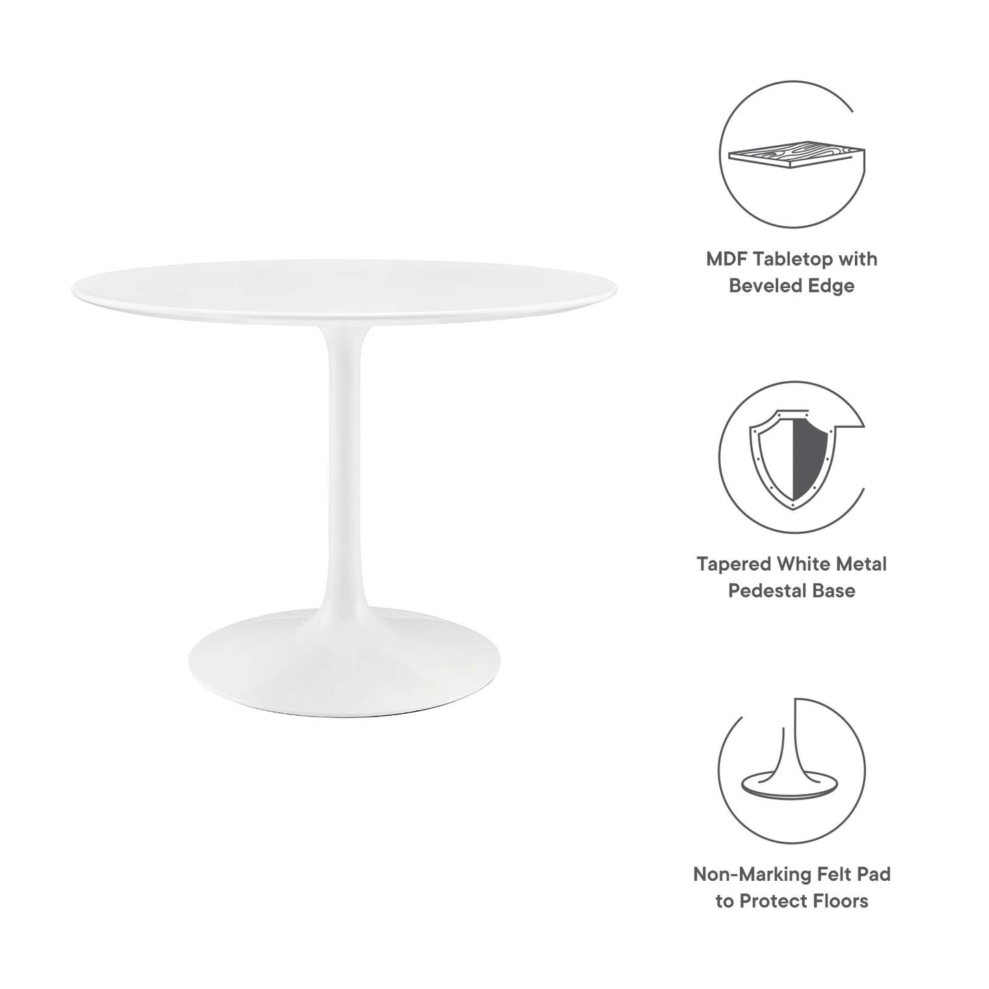 Modway Lippa 40" Round Wood Top Dining Table in White - EEI-1117 | Dining Tables | Modishstore - 10