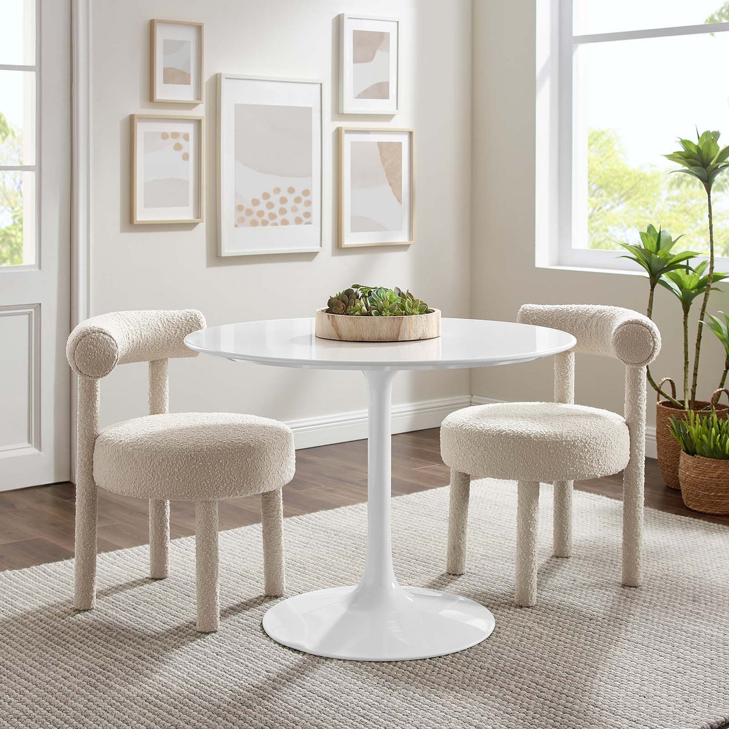 Modway Lippa 40" Round Wood Top Dining Table in White - EEI-1117