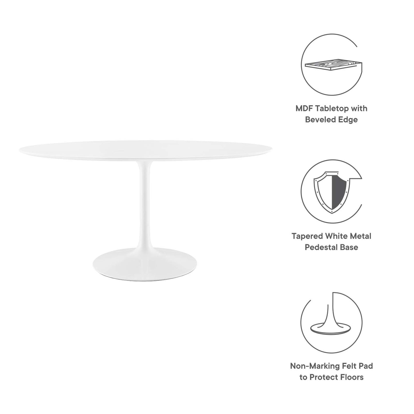 Modway Lippa 60" Oval Wood Top Dining Table - White - EEI-1121 | Dining Tables | Modishstore - 11