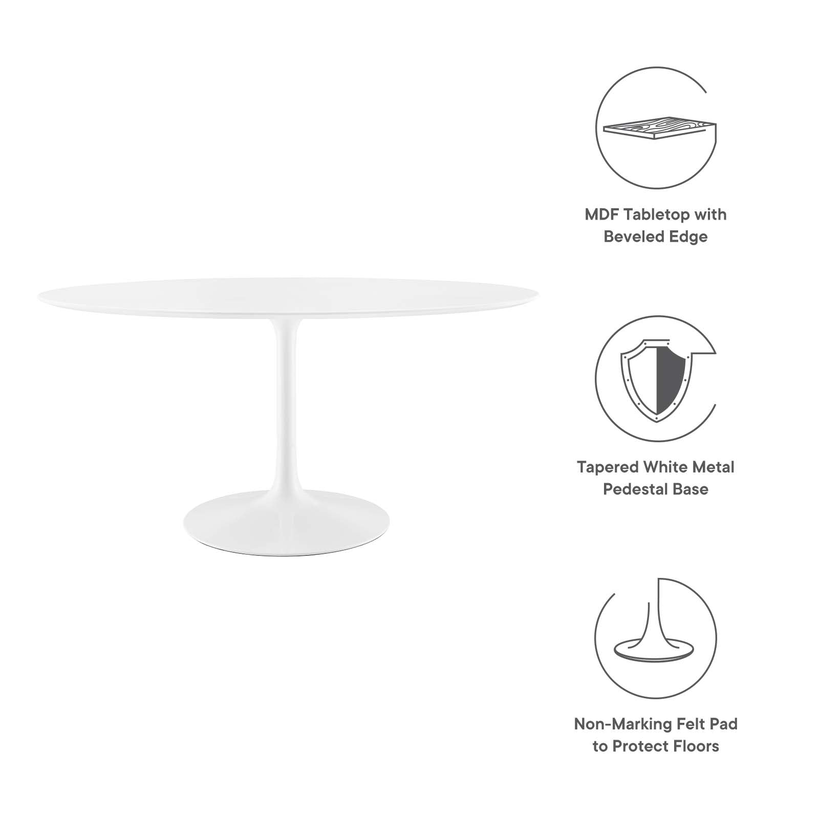 Modway Lippa 60" Oval Wood Top Dining Table - White - EEI-1121 | Dining Tables | Modishstore - 11