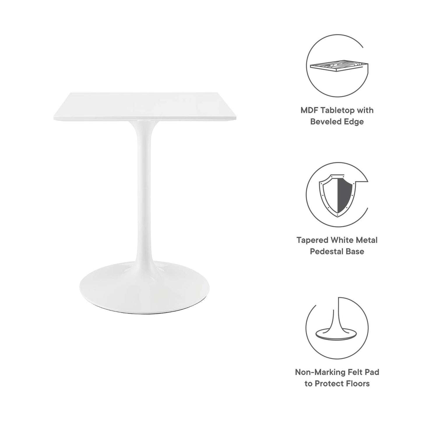 Modway Lippa 24" Square Wood Top Dining Table - White - EEI-1122 | Dining Tables | Modishstore - 10