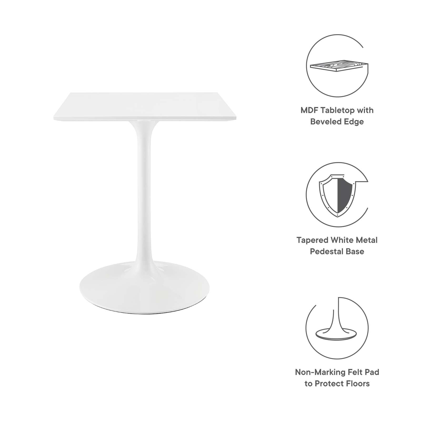 Modway Lippa 24" Square Wood Top Dining Table - White - EEI-1122 | Dining Tables | Modishstore - 10