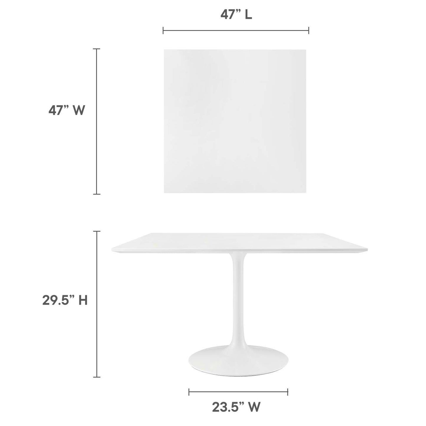 Modway Lippa 47" Square Wood Top Dining Table in White - EEI-1125