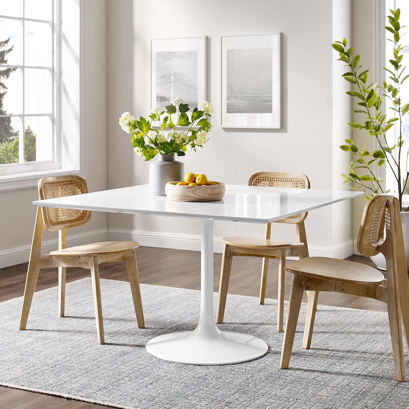 Modway Lippa 47" Square Wood Top Dining Table in White EEI1125