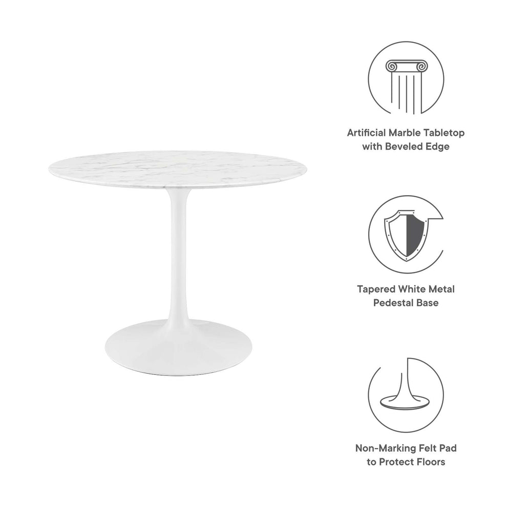 Modway Lippa 40" Round Artificial Marble Dining Table in White - EEI-1130 | Dining Tables | Modishstore - 10