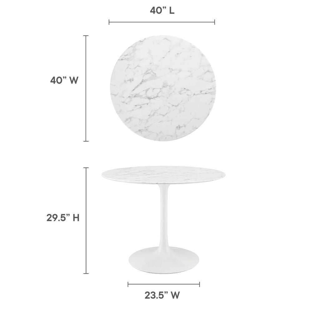 Modway Lippa 40" Round Artificial Marble Dining Table in White - EEI-1130 | Dining Tables | Modishstore - 11