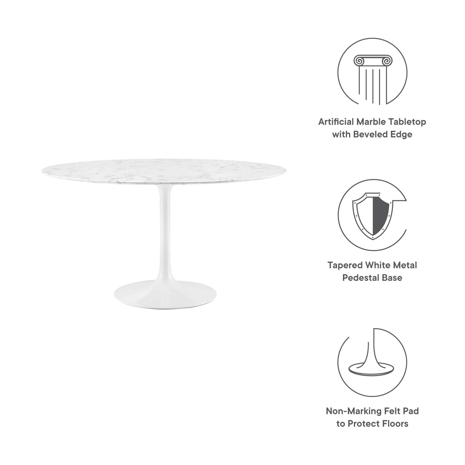 Modway Lippa 47" Round Artificial Marble Dining Table - EEI-1131 | Dining Tables | Modishstore - 8