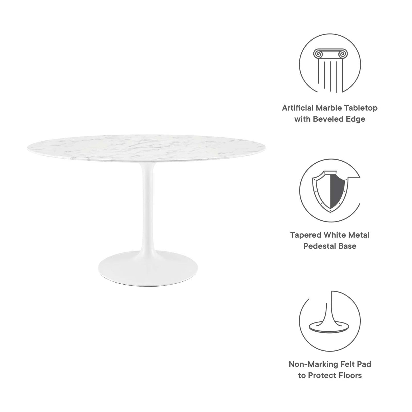 Modway Lippa 54" Oval Artificial Marble Dining Table - White - EEI-1134 | Dining Tables | Modishstore - 10