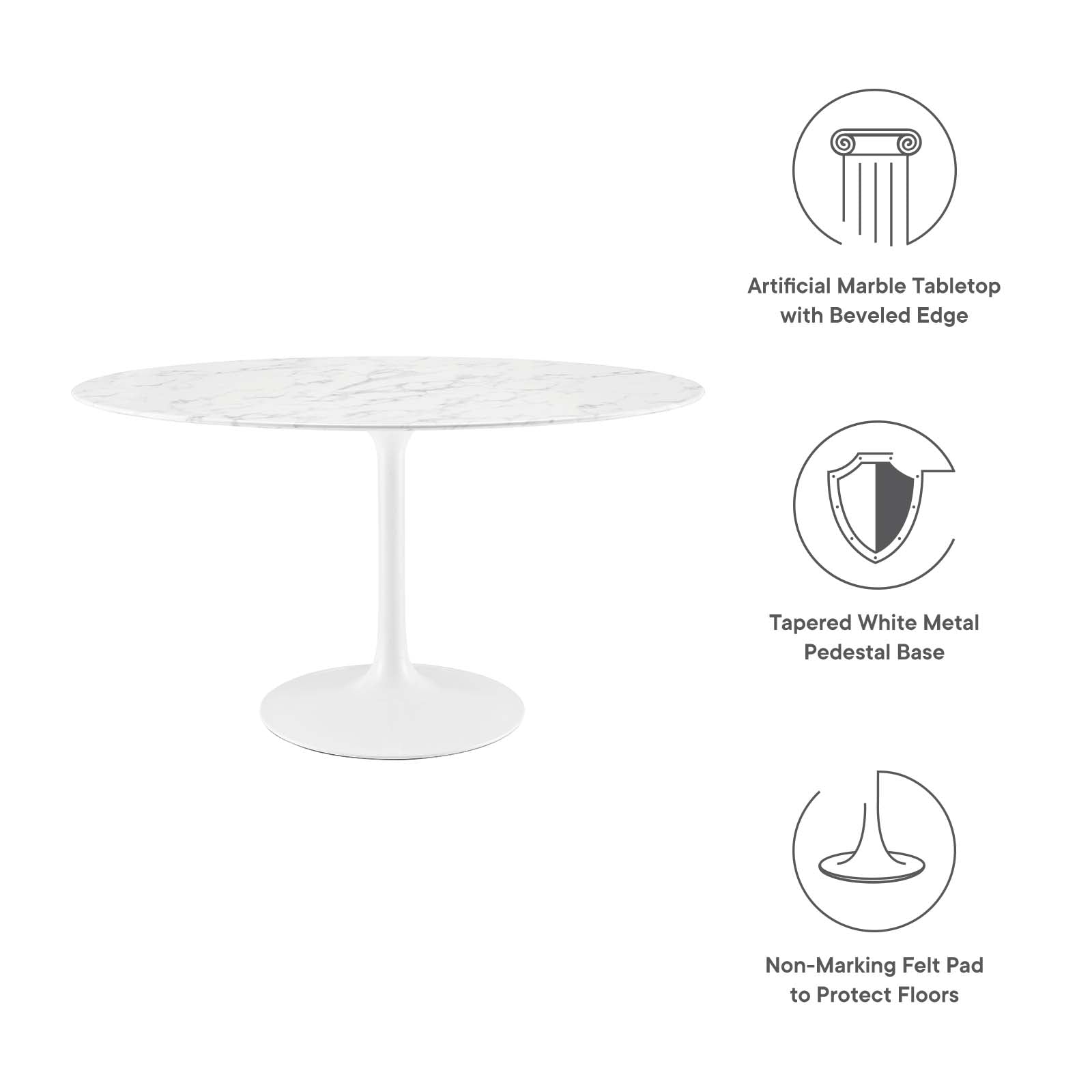 Modway Lippa 54" Oval Artificial Marble Dining Table - White - EEI-1134 | Dining Tables | Modishstore - 10