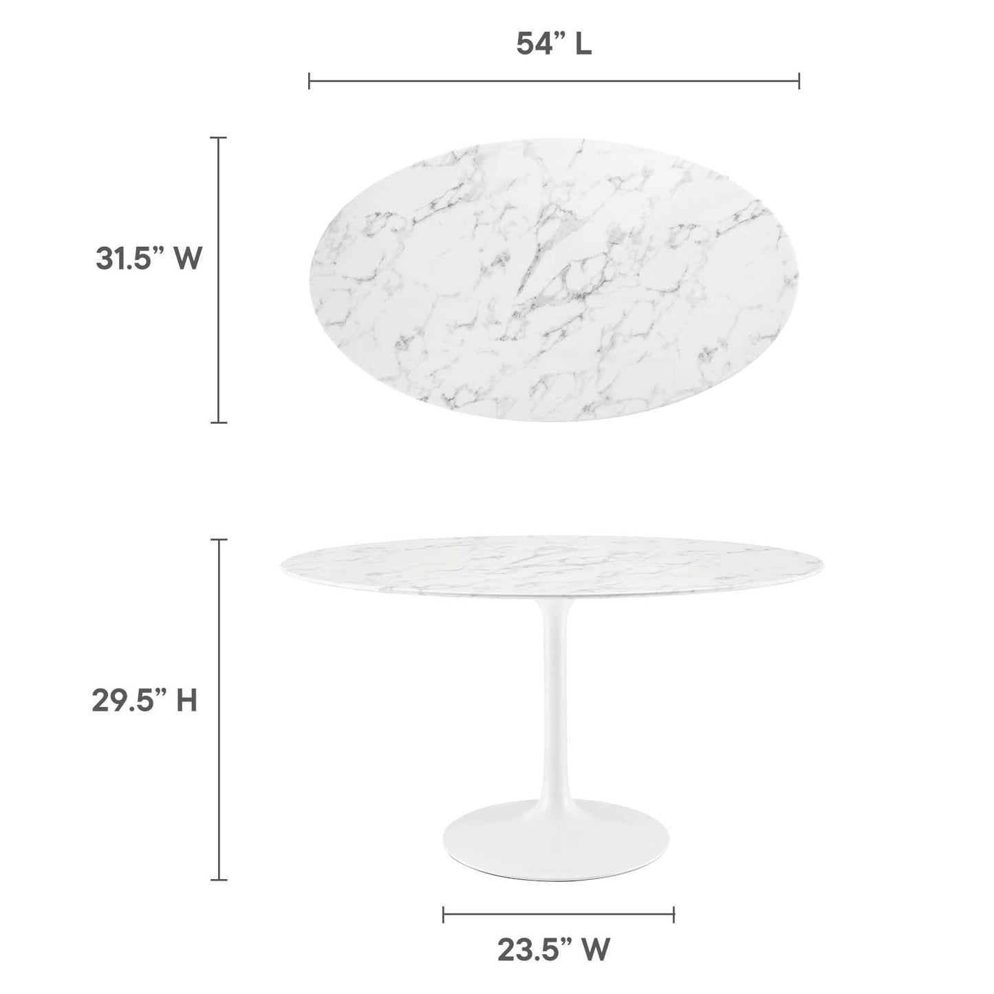 Modway Lippa 54" Oval Artificial Marble Dining Table - White - EEI-1134 | Dining Tables | Modishstore - 11