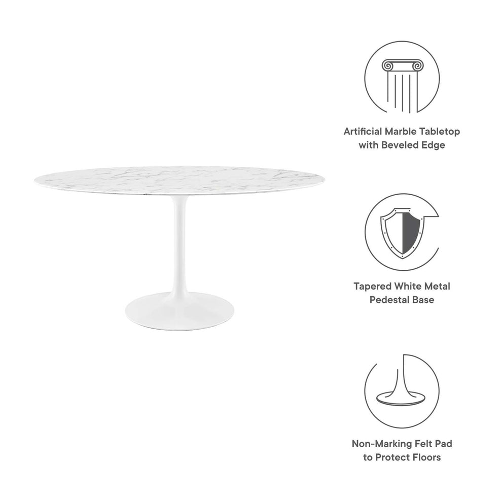 Modway Lippa 60" Oval Artificial Marble Dining Table in White - EEI-1135 | Dining Tables | Modishstore - 10