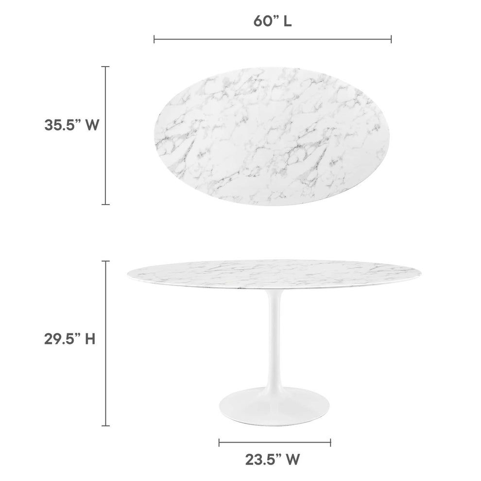 Modway Lippa 60" Oval Artificial Marble Dining Table in White - EEI-1135 | Dining Tables | Modishstore - 11