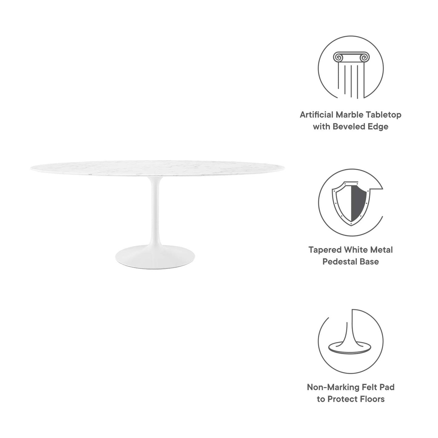 Modway Lippa 78" Oval Artificial Marble Dining Table in White - EEI-1659 | Dining Tables | Modishstore - 9