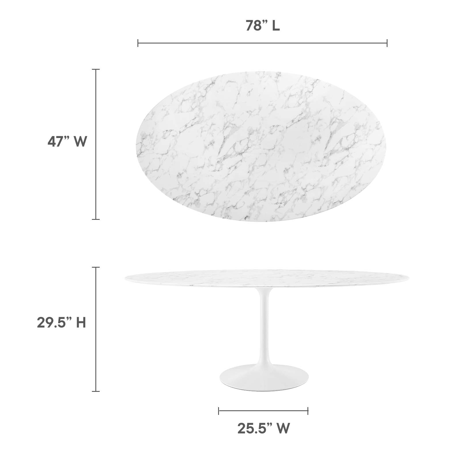 Modway Lippa 78" Oval Artificial Marble Dining Table in White - EEI-1659 | Dining Tables | Modishstore - 10