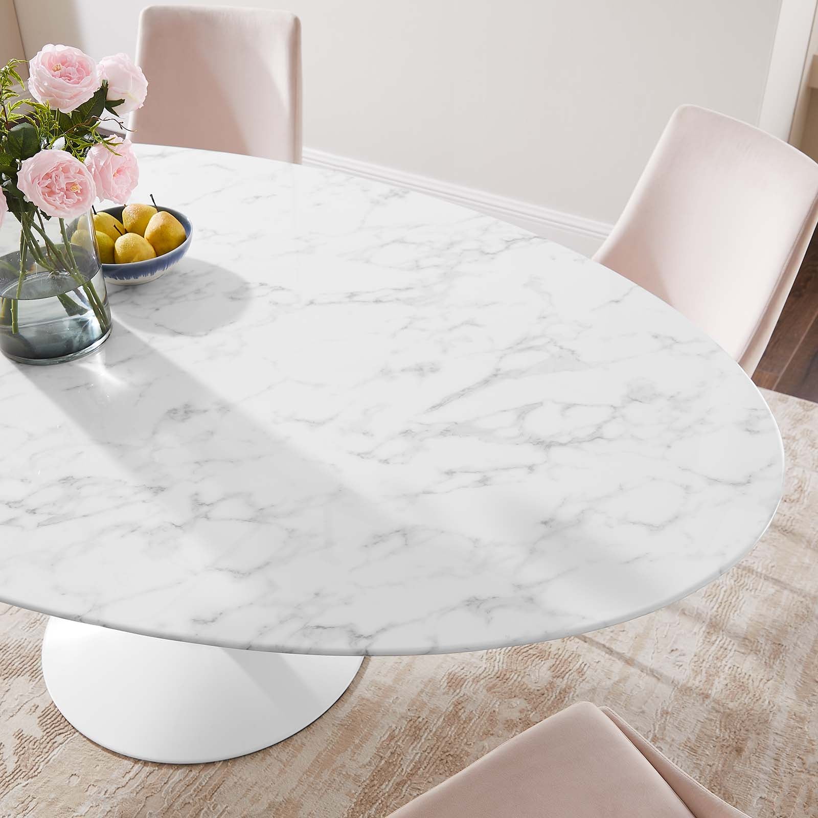 Modway Lippa 78" Oval Artificial Marble Dining Table in White - EEI-1659 | Dining Tables | Modishstore - 5